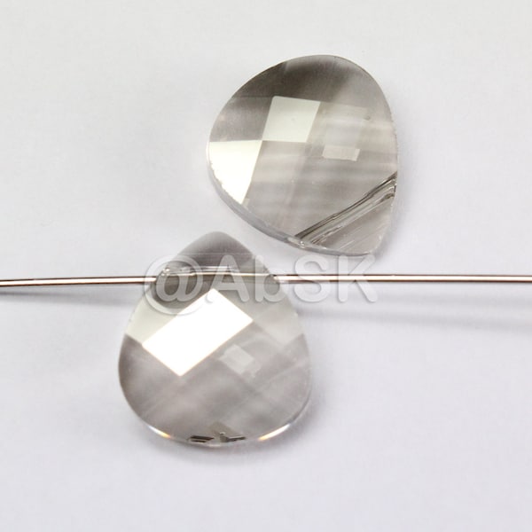 2 pièces Premium Swarovski Crystal 6012 Briolette Flat Beads Pendentif Silver Shade - 11mm