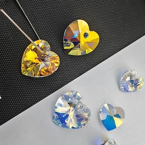 Swarovski Crystal 6228 6202 Facettierte Xilion Herz-Anhänger CLEAR AB Größen auswählen und Stückzahl 10 mm, 14 mm, 18 mm