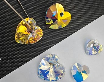 Swarovski Crystal 6228 6202 Faceted Xilion Heart Pendant CLEAR AB Select sizes and Quantity 10mm, 14mm 18mm