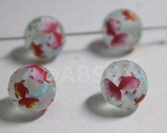 4 pieces 12mm Round Japanese TENSHA Twin Goldfish on frosted matt Surface (TS33)