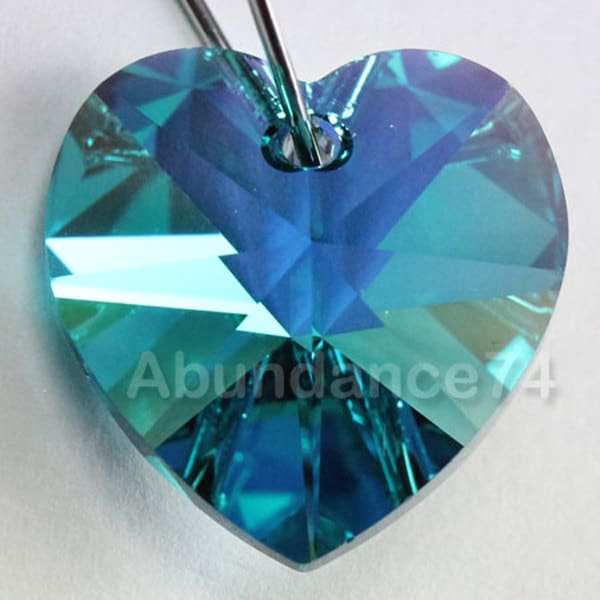 Swarovski Crystal 10mm, 14mm 6202 6228 Faceted  Heart Pendant Blue Zircon AB _ Select Quantity