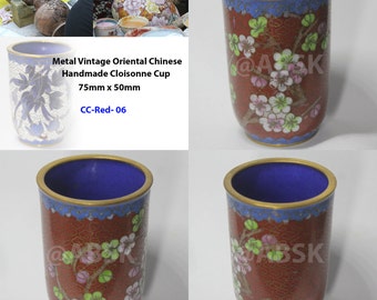 Metal Vintage Oriental Chinese Handmade Cloisonne Cup 75mm x 50mm Flower & Cloud - Red