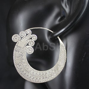 Thai KAREN HILL Tribe 98% SILVER Handmade 58mm Spiral wave Dangle Earrings KE8