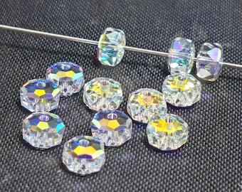 12 pieces Swarovski Crystal 5045 6mm and 8mm Faceted  Rondelle Beads CLEAR AB