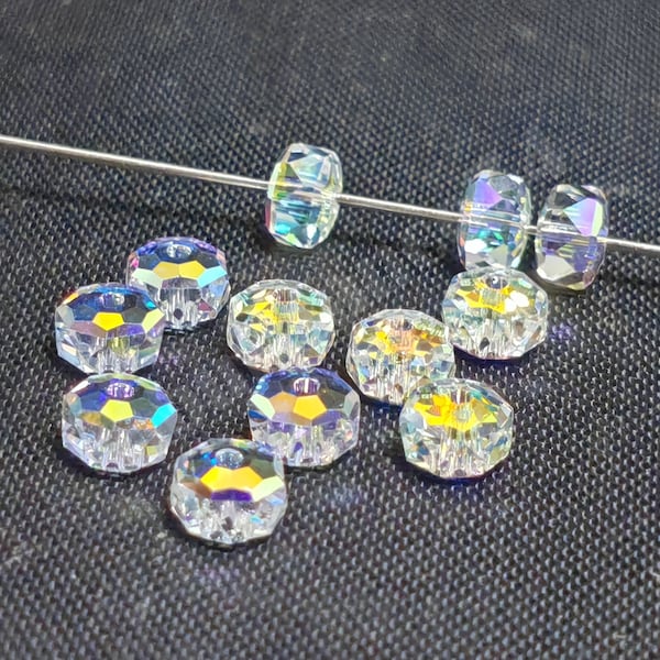 12 pezzi Swarovski Crystal 5045 Perline Rondelle Sfaccettate da 6 mm e 8 mm TRASPARENTI AB
