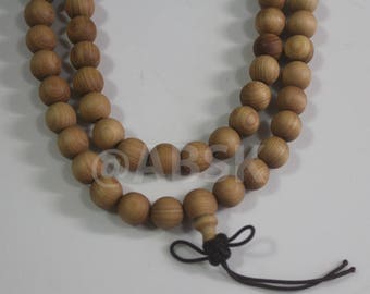 Hecho a mano de 108 cuenta 8MM PINE madera perlas - Oración de meditación elástica YOGA budista Mala collar pulsera