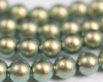 Swarovski Crystal Pearl 5810 Round Ball Pearl Center drilled Hole - Iridescent Green color Available 3mm, 4mm, 5mm, 6mm, 8mm, 10mm and 12mm