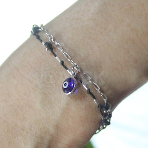 Handmade 925 Sterling Silver Evil Eye Macrame Unique Double Coil Bracelet  - TB5