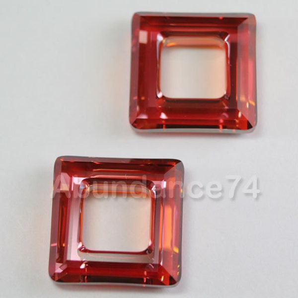 Swarovski Crystal 4439 Faceted Square Frame Pendant RED MAGMA 14mm or 20mm ( Select Sizes and Quantity )