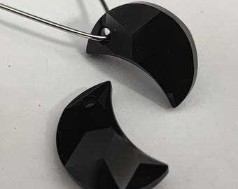 2 pieces Premium Swarovski Crystal 6722 Moon Pendant JET ( Black ) Available on 16mm and 20mm