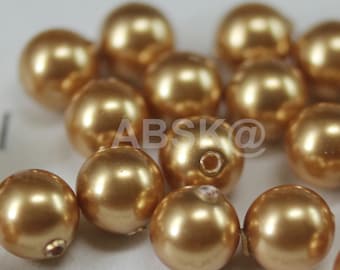 Swarovski Crystal Pearl 5810 Bola redonda Perla Centro agujero perforado Color Oro brillante - Disponible 3 mm, 4 mm, 5 mm, 6 mm, 7 mm, 8 mm, 10 mm y 12 mm