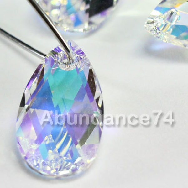 Pendentif premium perles de cristal Swarovski 6106 poire TRANSPARENT AB - 16 mm, 22 mm ou 28 mm