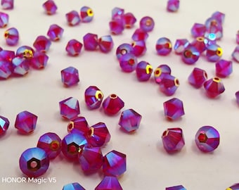 Swarovski Elements Crystal Xilion LIGHT SIAM AB2X Beads 5328 4mm - ( Aurora Borealis 2X ) Choose Quantity