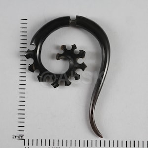 2 pieces Fake Plug Gauge 60mm Black Buffalo Horn Tribe Carving Earrings J15
