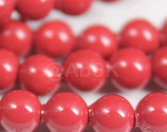 Swarovski Crystal Pearl 5810 Round Ball Red Coral color Pearl Center drilled Hole - Available 3mm, 4mm, 5mm, 8mm, 10mm and 12mm