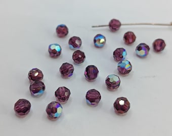 Swarovski Crystal 5000 6mm and 8mm Round Ball Beads - AMETHYST AB ( Select Sizes and Quantity )