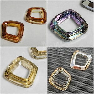 May include: Assortment of clear glass and iridescent glass square-shaped charms with a hole in the center. The charms are in various shades of amber, gold, and purple.