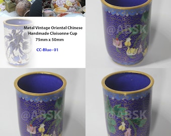 May include: A blue and gold cloisonné cup with a floral design. The cup is 75mm x 50mm. CC-Blue-01
