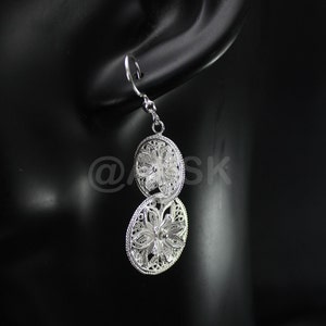 Thailand Handmade 925 STERLING SILVER Filigree Interlink Dangle Earrings Fil7