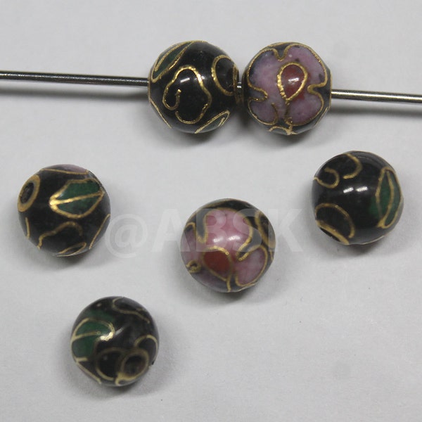 6pcs Metal Vintage Cloisonne Beads 6mm Round Ball Shape w Flower - Pick Color