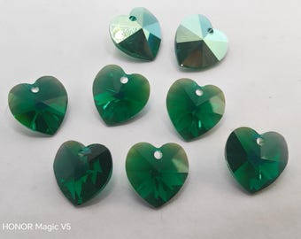 Colgante de cuentas de corazón de cristal Swarovski 6228 6202 Xilion facetadas EMERALD AB elige cantidad - Disponible en 10 mm y 14 mm