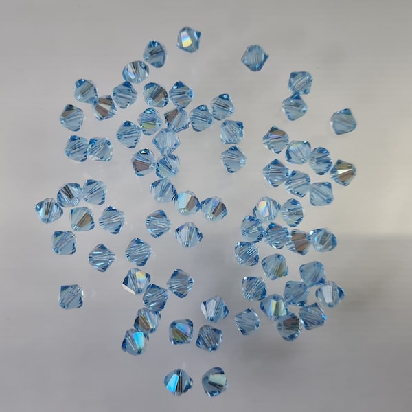 Swarovski Crystal Bicone Beads 5328 5301 Xillion Couleur : Aquamarine Shimmer, sélectionnez la quantité - Disponible en 4 mm