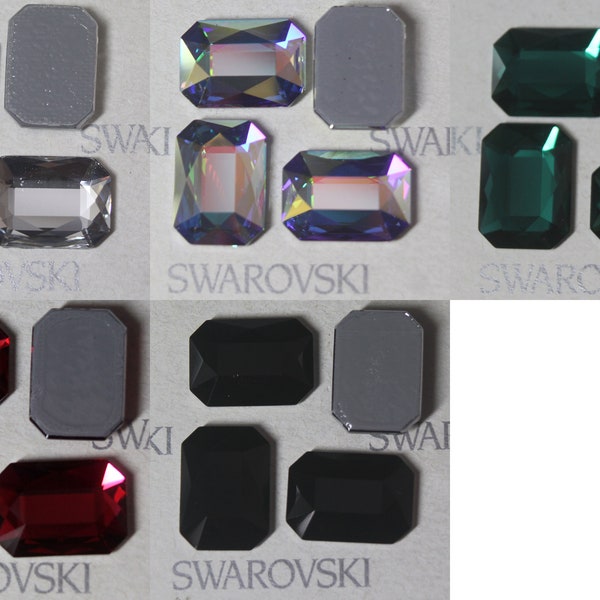 Premium Swarovski Crystal 2602 14mm Jewel Cut Flatbacks  ( Emerald Cut ) Hotfix - with glue