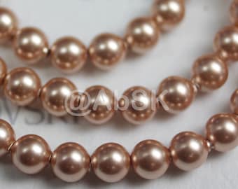 Swarovski Crystal Pearl 5810 Round Ball Rose Gold Color Pearl Center drilled Hole - Available 3mm, 4mm, 5mm, 6mm, 8mm and 12mm