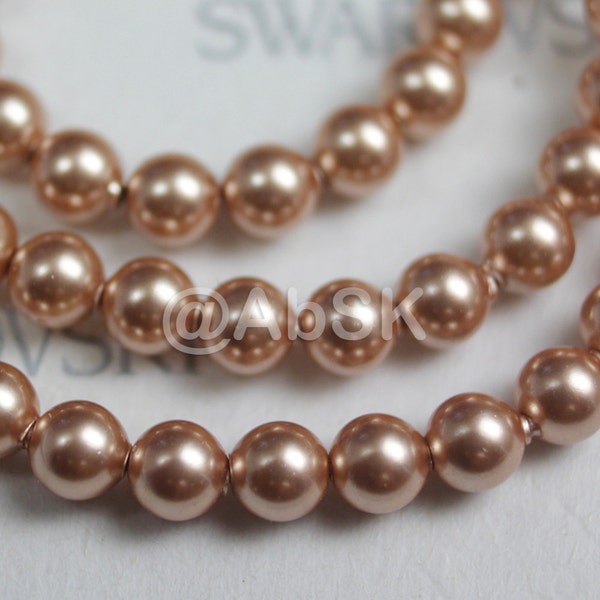 Swarovski Crystal Pearl 5810 Round Ball Rose Gold Color Pearl Center drilled Hole - Available 3mm, 4mm, 5mm, 6mm, 8mm and 12mm