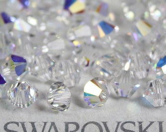 Swarovski Elements Crystal Xilion Crystal CLEAR AB Bicone Beads 5301 5328 3mm, 4mm, 5mm, 6mm, 8mm and 10mm -  (Choose Quantity and Size)