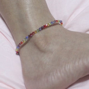 Bracelet de cheville fait main avec perles de cristal de qualité supérieure, bijoux artisanaux pour LGBT arc-en-ciel - Plusieurs couleurs et tailles
