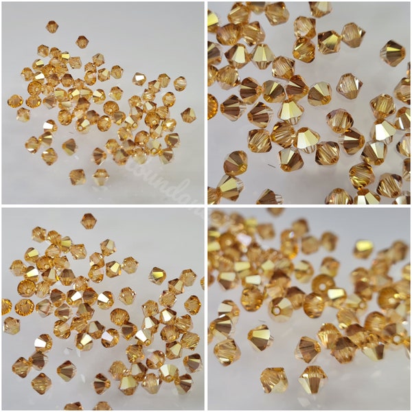 Swarovski Crystal Bicone Beads 5328 5301 Xillion Color : Crystal Metallic Sunshine , select quantity - Available in 3mm, 4mm,5mm and 6mm