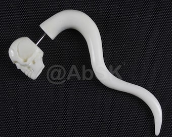 2 pieces Fake Plug Gauge 64mm White BUFFALO BONE SKELETON Carving Earrings J10