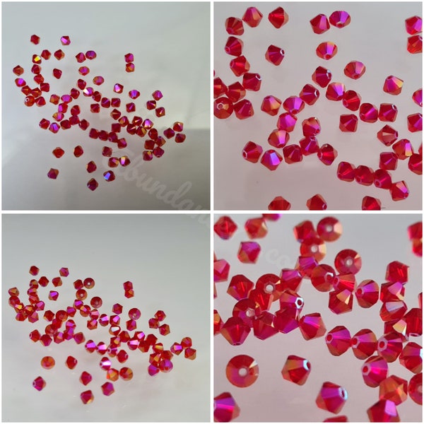 Swarovski Crystal Bicone Beads 5328 5301 Xillion Color : Light Siam Shimmer 2X , select quantity - Available in 3mm, 4mm,5mm and 6mm