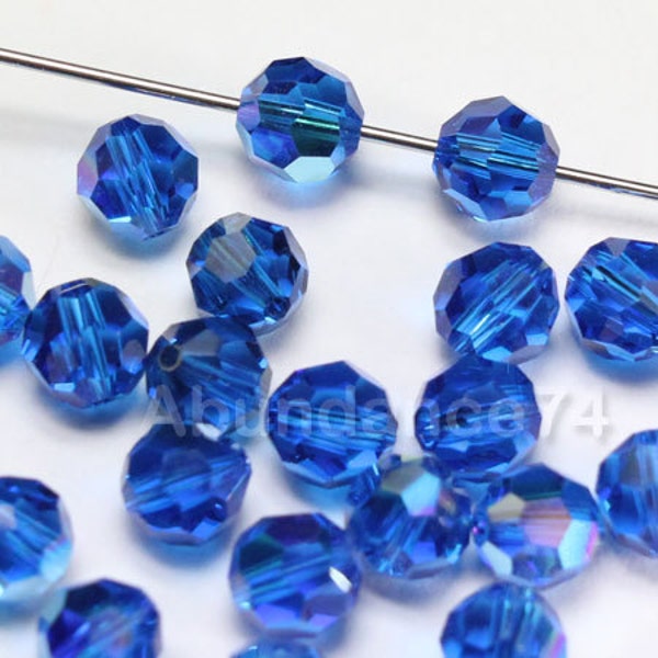 Perles boules rondes en cristal de Swarovski 5000 CAPRI BLUE AB - Quantité disponible - Disponible en 4 mm, 5 mm, 6 mm, 8 mm et 10 mm