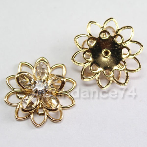 1 piece Swarovski Crystal 62006 Flower Bead Filigree Finding  with 8 holes - Gold metal, Crystal Clear 18mm