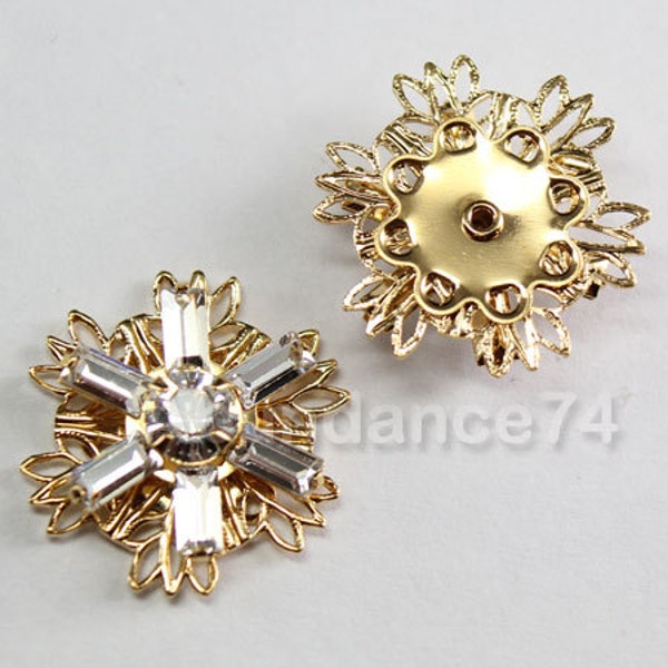 Swarovski Crystal 62002 Flower Filigree Finding  with 8 holes - Gold metal, Crystal Clear 16mm