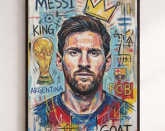 Lionel Messi Poster Soccer Street Art Print, Football King GOAT