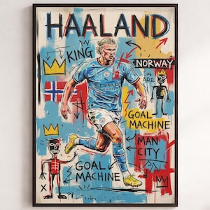 Póster de Erling Haaland, Arte del Manchester City, Impresión de la máquina de goles de Noruega (Descarga digital)