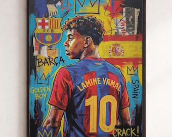 Lamine Yamal Poster | FC Barcelona Street Art Print | Golden Boy Soccer Wall Decor