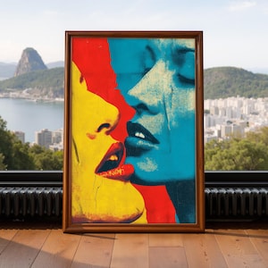 Sapphic Kiss Print, Retro Comic Pop Art, Lesbian Valentine Wall Decor (Digital Download)