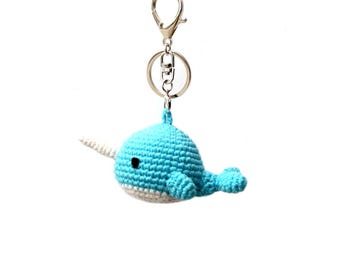 Narwhal Keychain, Backpack, Bag Crochet Charm - Blue, Pink