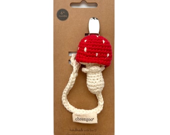 Crochet Toadstool Pacifier Clip, Binky, Dummy Holder