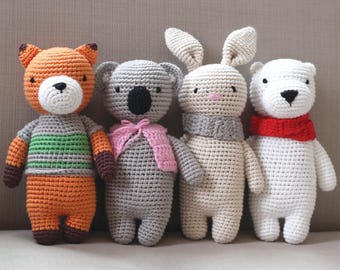 Fox, Bunny, Polar Bear Crochet Plush Lovey Doll Toy