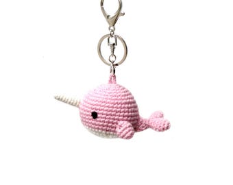 Narwhal Keychain, Backpack, Bag Crochet Charm - Pink
