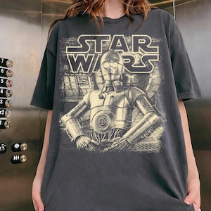 Soft Pigment Protocol Droid Shirt, Vintage Space Opera T-shirt, Retro Droid Graphic Tee, Sci-Fi Movie Merch, Space Opera Trilogy Tee