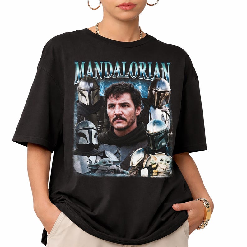 Vintage Mandalorian Shirt, Pedro Pascal Graphic Tee, Retro Bootleg Din Djarin Tshirt, Star Wars Shirt, Baby Yoda Tee, Mandalorian Shirt image 2