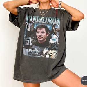 Vintage Mandalorian Shirt, Pedro Pascal Graphic Tee, Retro Bootleg Din Djarin Tshirt, Star Wars Shirt, Baby Yoda Tee, Mandalorian Shirt image 1