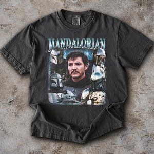 Vintage Mandalorian Shirt, Pedro Pascal Graphic Tee, Retro Bootleg Din Djarin Tshirt, Star Wars Shirt, Baby Yoda Tee, Mandalorian Shirt image 3