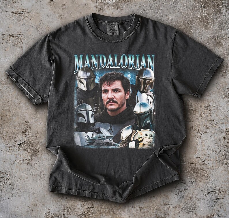 Vintage Mandalorian Shirt, Pedro Pascal Graphic Tee, Retro Bootleg Din Djarin Tshirt, Star Wars Shirt, Baby Yoda Tee, Mandalorian Shirt image 3